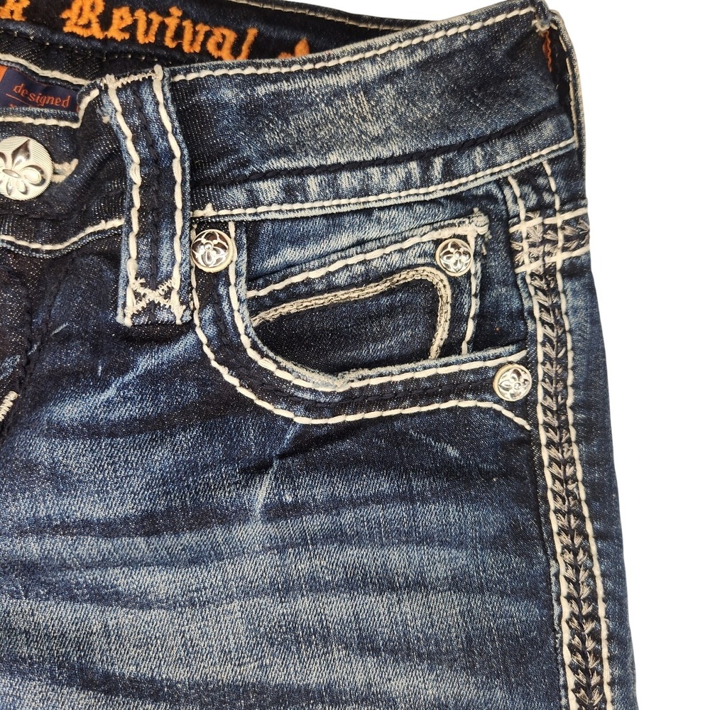 ROCK REVIVAL Noelle Capri Jeans Womens 25 Dark Blue Denim Embellished Rhinestone - Picture 5 of 15